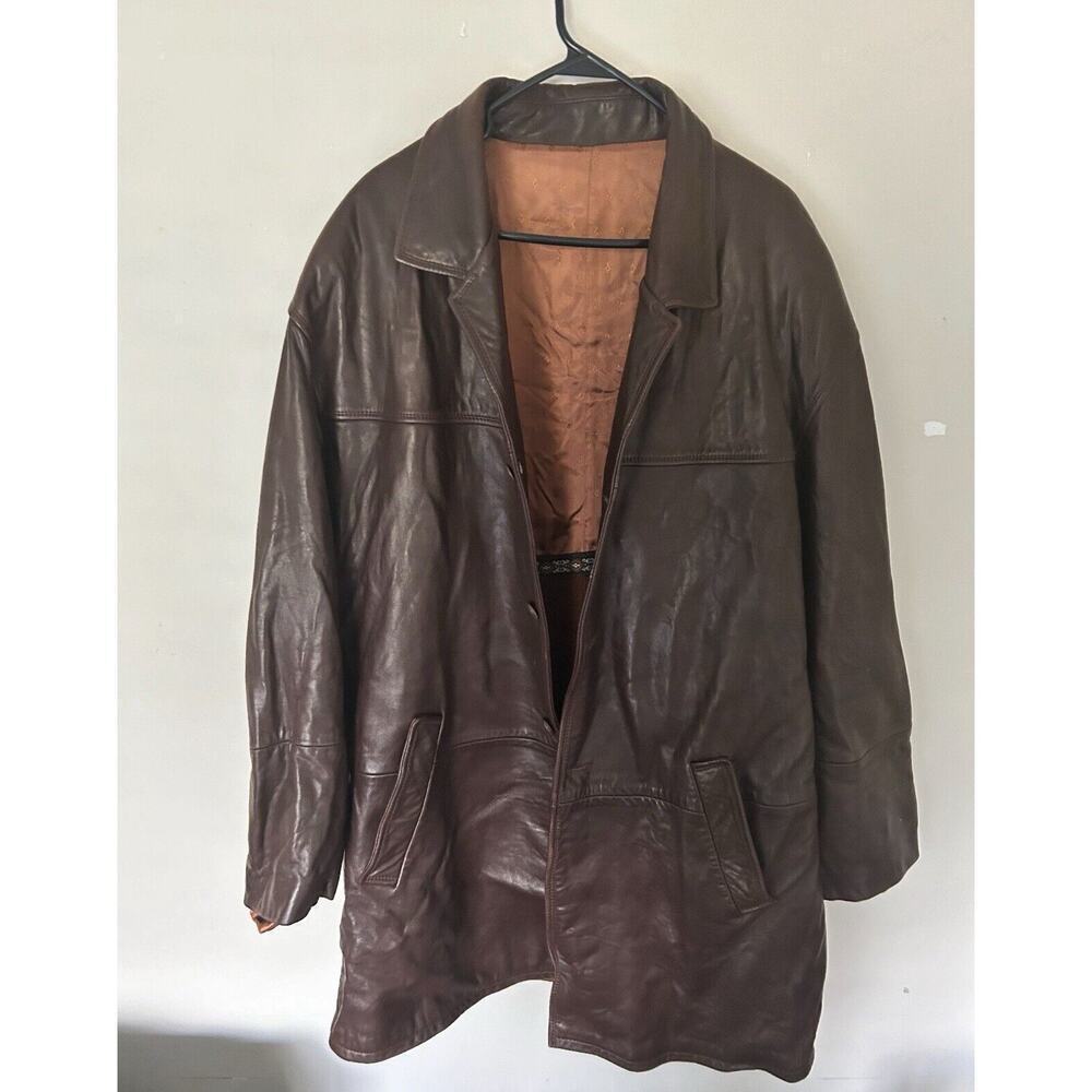 Rochester Big And tall Coat Leather Vintage Car Coat Brown xl Tall - Picture 4 of 5
